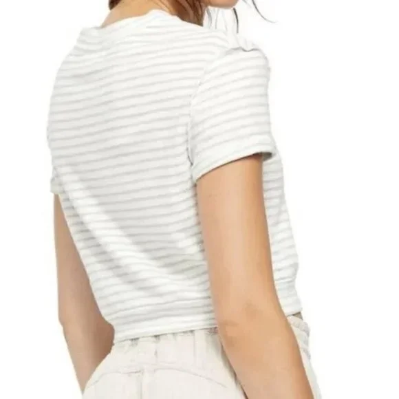 FREE PEOPLE We The Free Top Cropped Size Medium Sabrina Striped Terry Casual - Picture 2 of 10